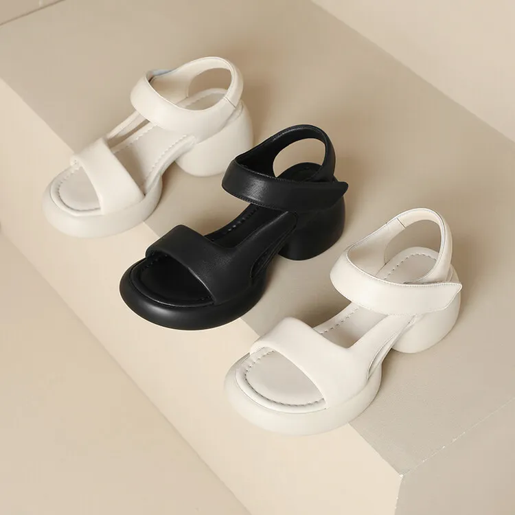 2023 Summer Lambskin Thick-Soled Velcro Casual Sandals, Platform Sole, Open Toe Women's Shoes 5-23b