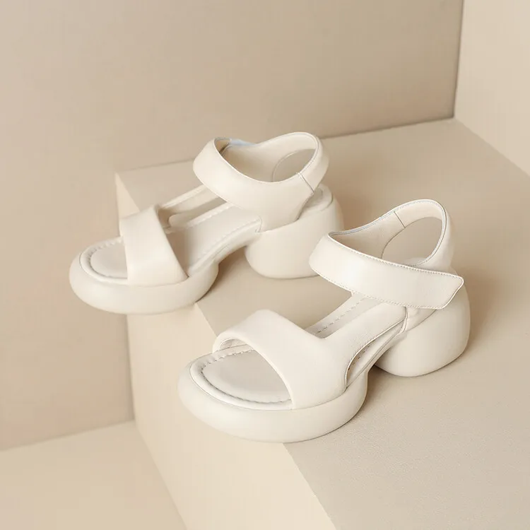 2023 Summer Lambskin Thick-Soled Velcro Casual Sandals, Platform Sole, Open Toe Women's Shoes 5-23b
