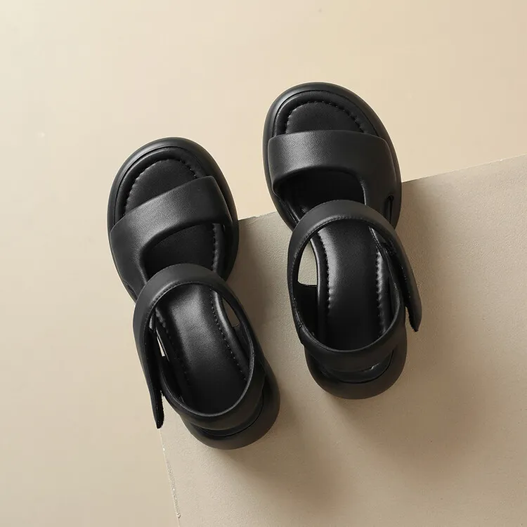 2023 Summer Lambskin Thick-Soled Velcro Casual Sandals, Platform Sole, Open Toe Women's Shoes 5-23b