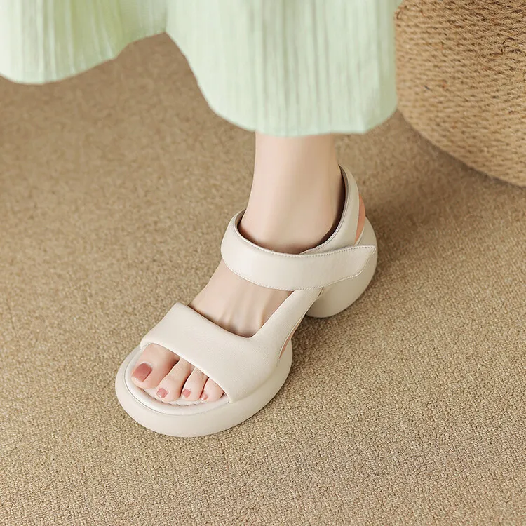 2023 Summer Lambskin Thick-Soled Velcro Casual Sandals, Platform Sole, Open Toe Women's Shoes 5-23b