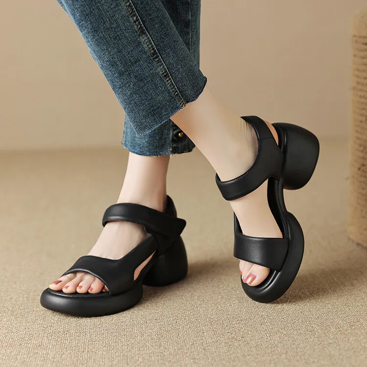 2023 Summer Lambskin Thick-Soled Velcro Casual Sandals, Platform Sole, Open Toe Women's Shoes 5-23b