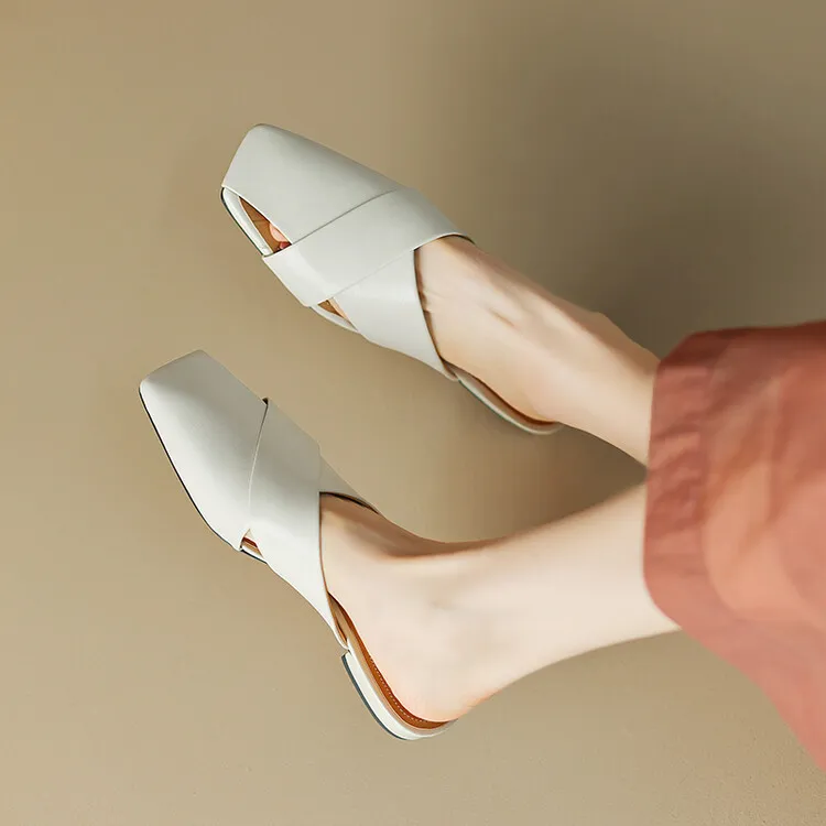 Lambskin openwork closed-toe slippers 2023 comfortable flat sandals for outdoor wear 5-23e