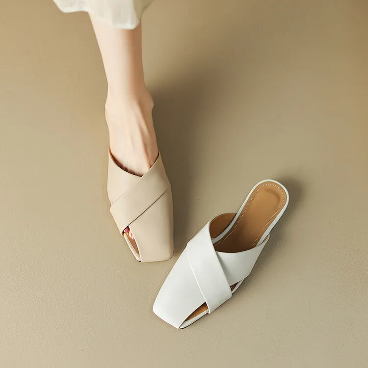 Lambskin openwork closed-toe slippers 2023 comfortable flat sandals for outdoor wear 5-23e