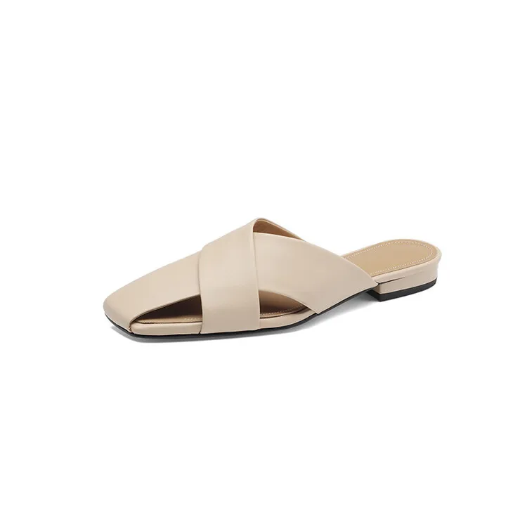 Lambskin openwork closed-toe slippers 2023 comfortable flat sandals for outdoor wear 5-23e
