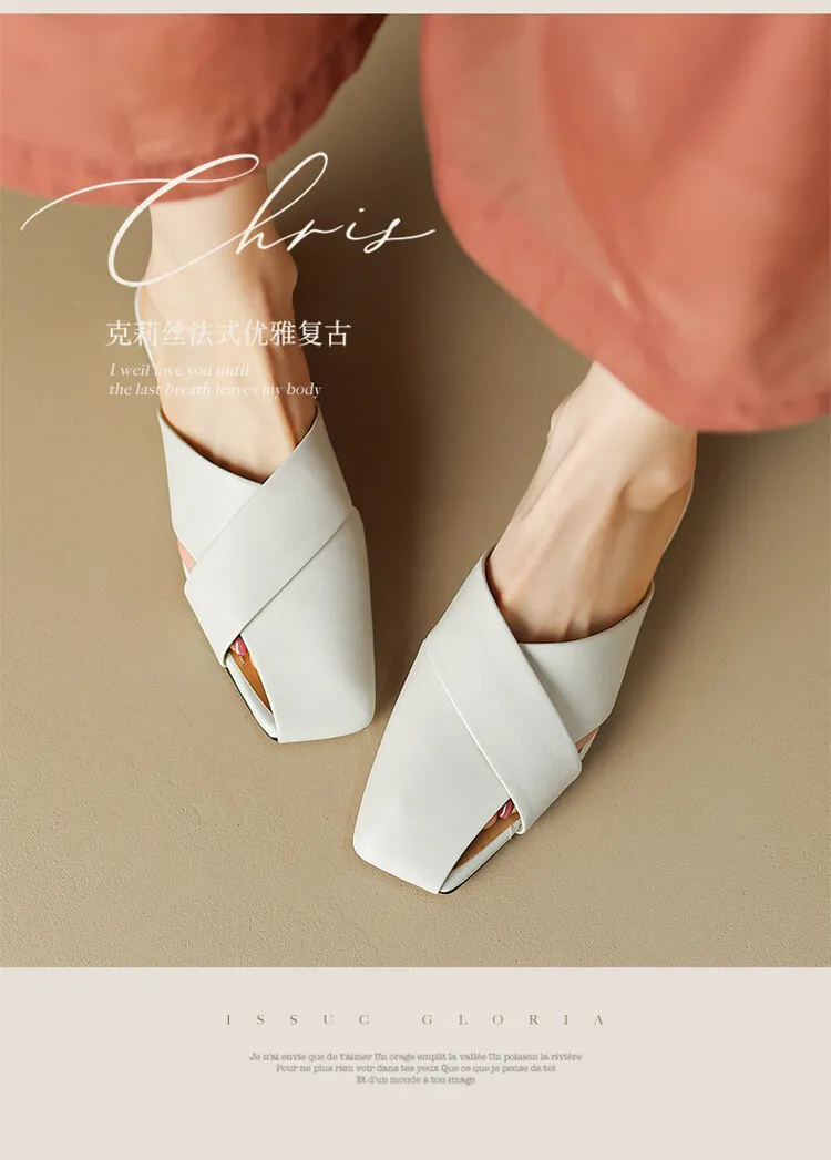 Lambskin openwork closed-toe slippers 2023 comfortable flat sandals for outdoor wear 5-23e