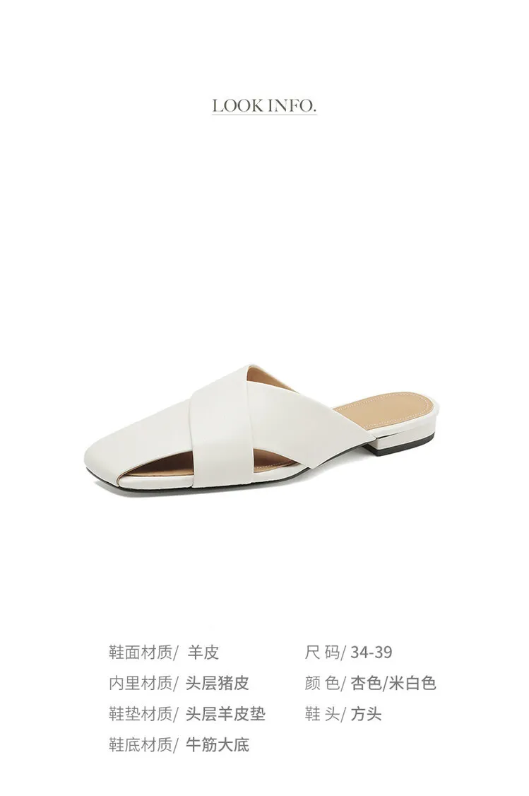 Lambskin openwork closed-toe slippers 2023 comfortable flat sandals for outdoor wear 5-23e