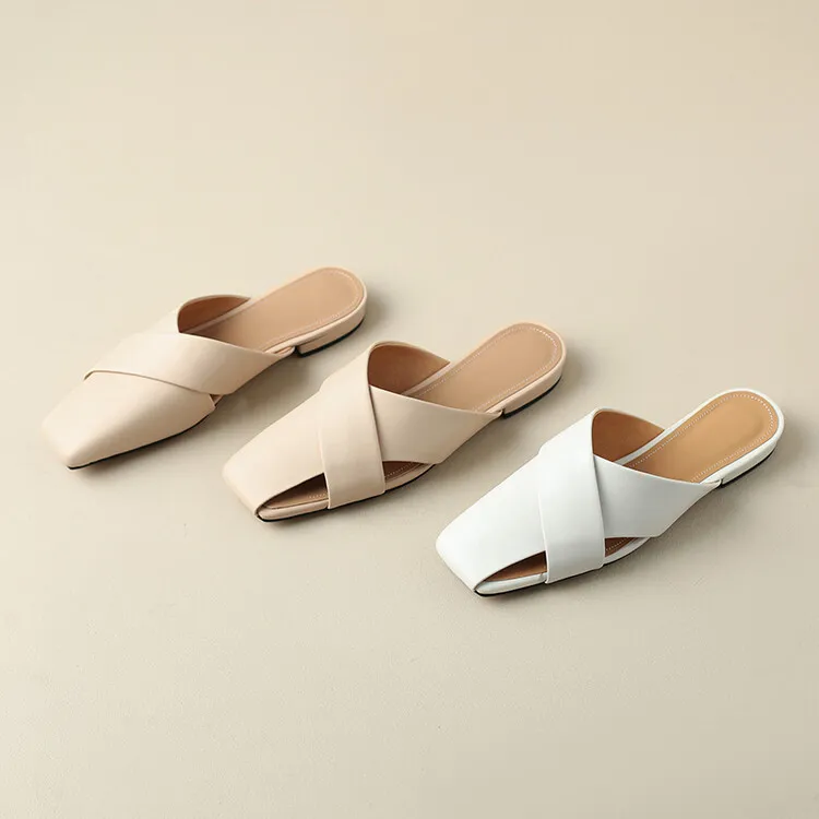 Lambskin openwork closed-toe slippers 2023 comfortable flat sandals for outdoor wear 5-23e