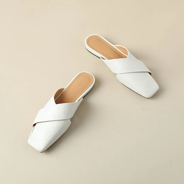 Lambskin openwork closed-toe slippers 2023 comfortable flat sandals for outdoor wear 5-23e