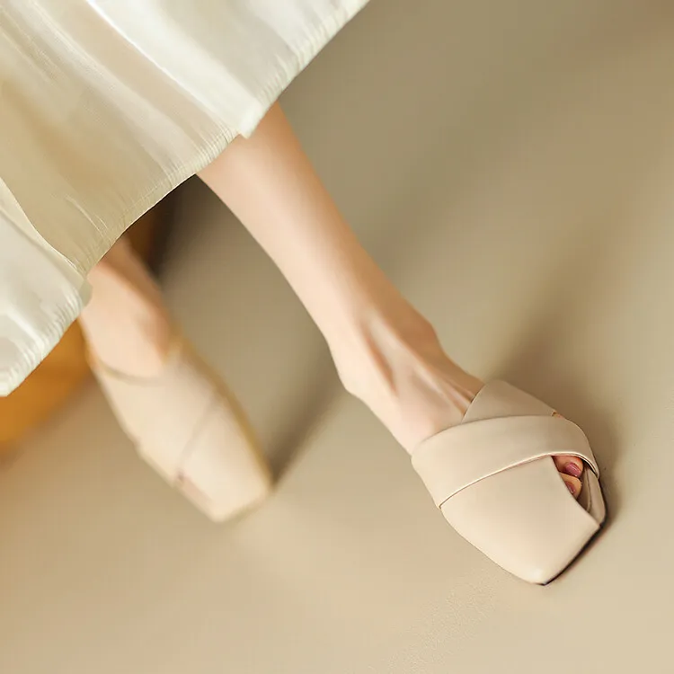 Lambskin openwork closed-toe slippers 2023 comfortable flat sandals for outdoor wear 5-23e