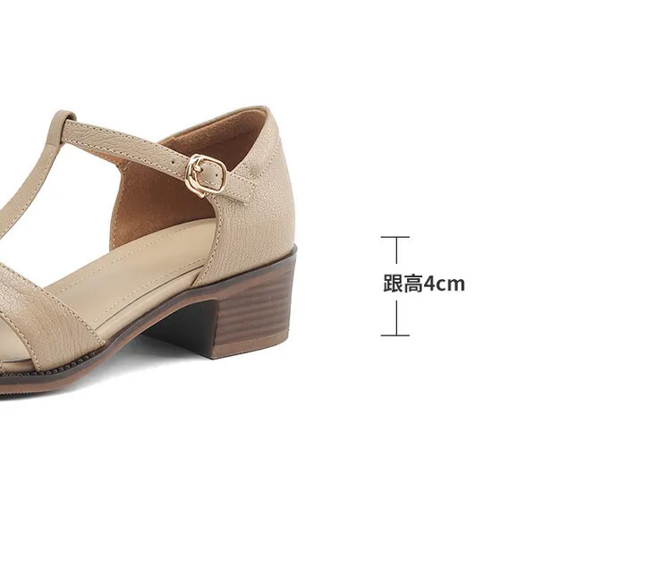Retro sheepskin closed-toe Roman sandals for women, summer chunky heel, mid-heel, openwork woven clogs, size 5-27L