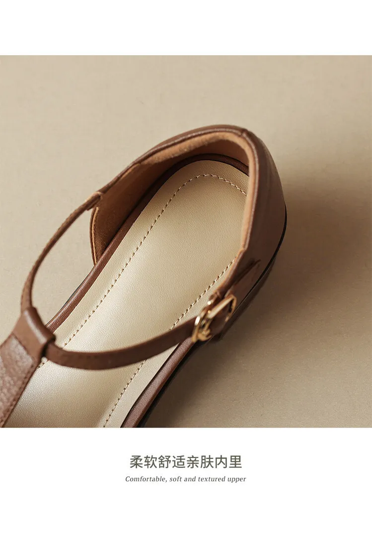 Retro sheepskin closed-toe Roman sandals for women, summer chunky heel, mid-heel, openwork woven clogs, size 5-27L