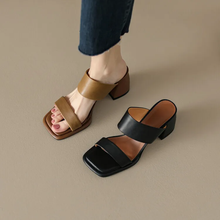 Chunky heel high heel 2023 summer retro chunky heel sandals women's fashion outerwear one-strap sandals open toe sandals 6-1n