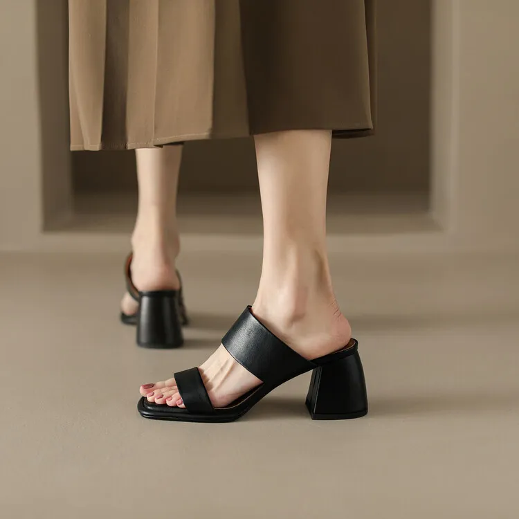 Chunky heel high heel 2023 summer retro chunky heel sandals women's fashion outerwear one-strap sandals open toe sandals 6-1n