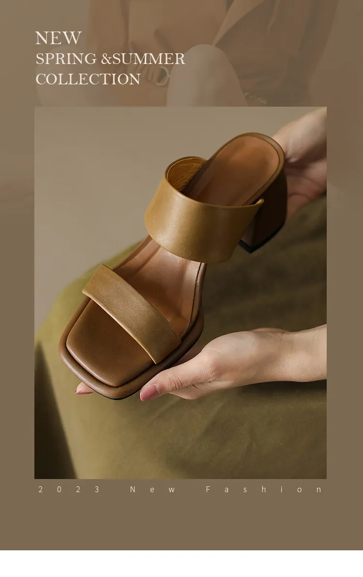 Chunky heel high heel 2023 summer retro chunky heel sandals women's fashion outerwear one-strap sandals open toe sandals 6-1n