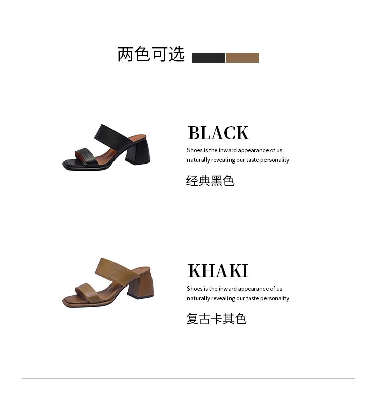 Chunky heel high heel 2023 summer retro chunky heel sandals women's fashion outerwear one-strap sandals open toe sandals 6-1n