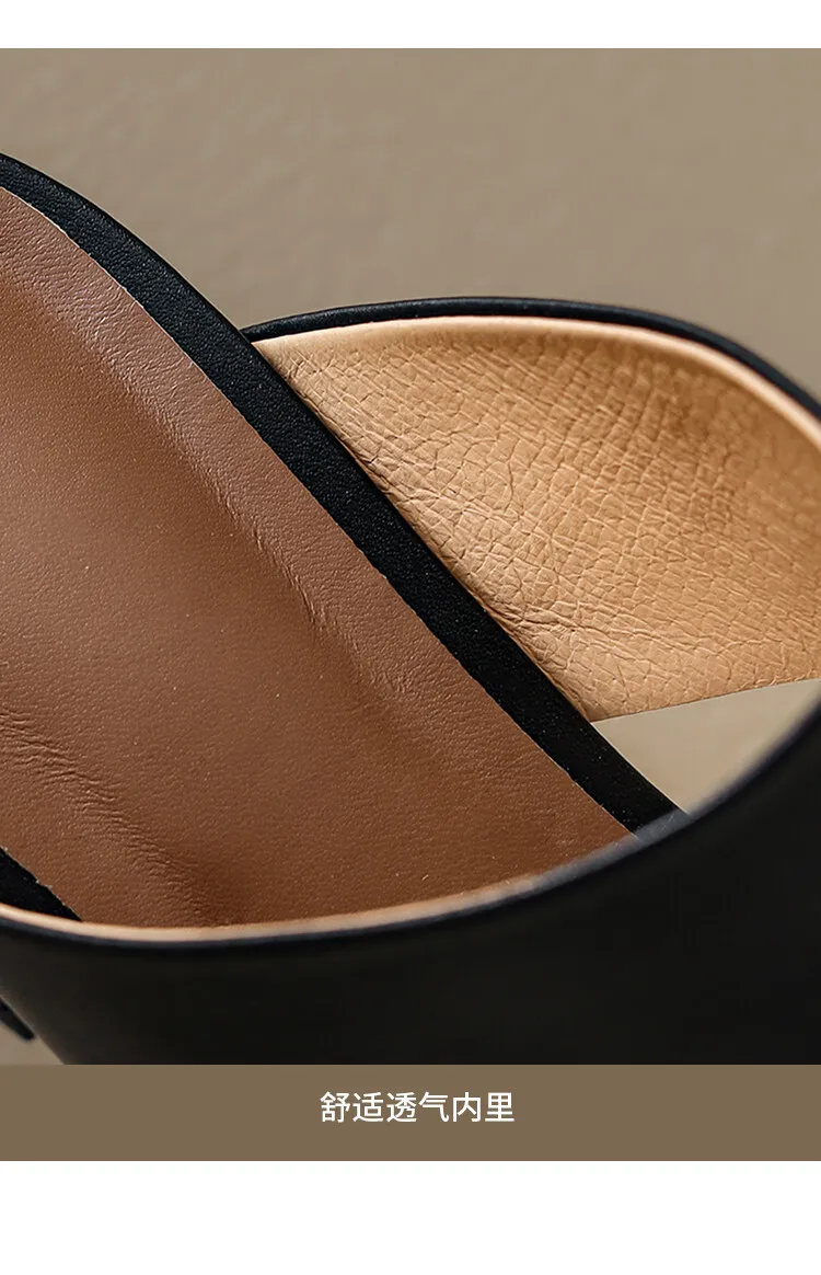 Chunky heel high heel 2023 summer retro chunky heel sandals women's fashion outerwear one-strap sandals open toe sandals 6-1n