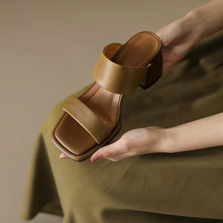 Chunky heel high heel 2023 summer retro chunky heel sandals women's fashion outerwear one-strap sandals open toe sandals 6-1n