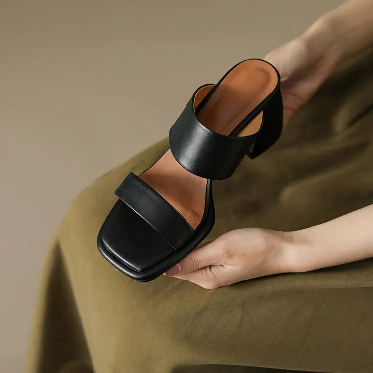 Chunky heel high heel 2023 summer retro chunky heel sandals women's fashion outerwear one-strap sandals open toe sandals 6-1n