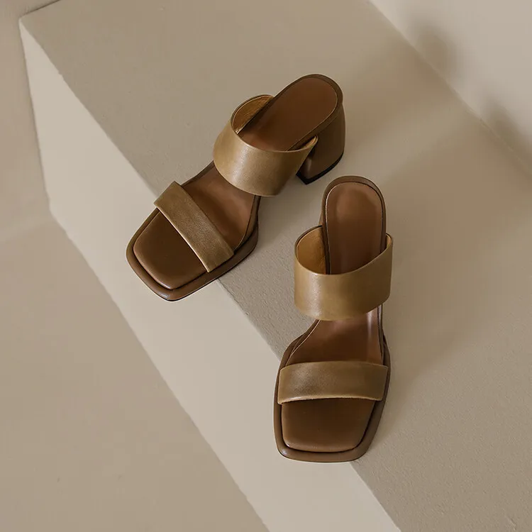 Chunky heel high heel 2023 summer retro chunky heel sandals women's fashion outerwear one-strap sandals open toe sandals 6-1n
