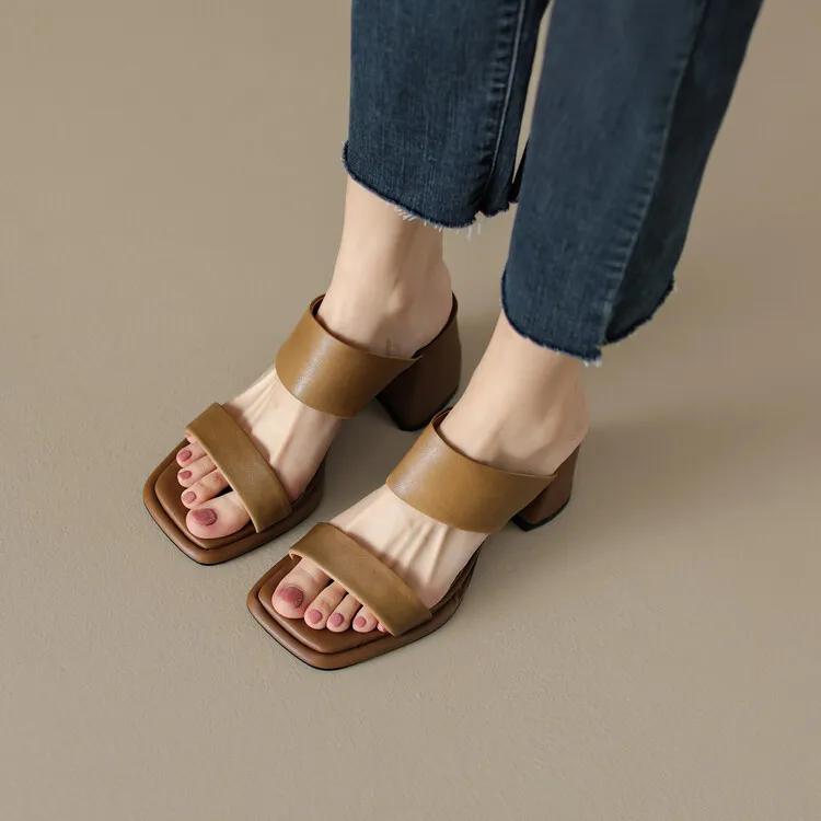 Chunky heel high heel 2023 summer retro chunky heel sandals women's fashion outerwear one-strap sandals open toe sandals 6-1n