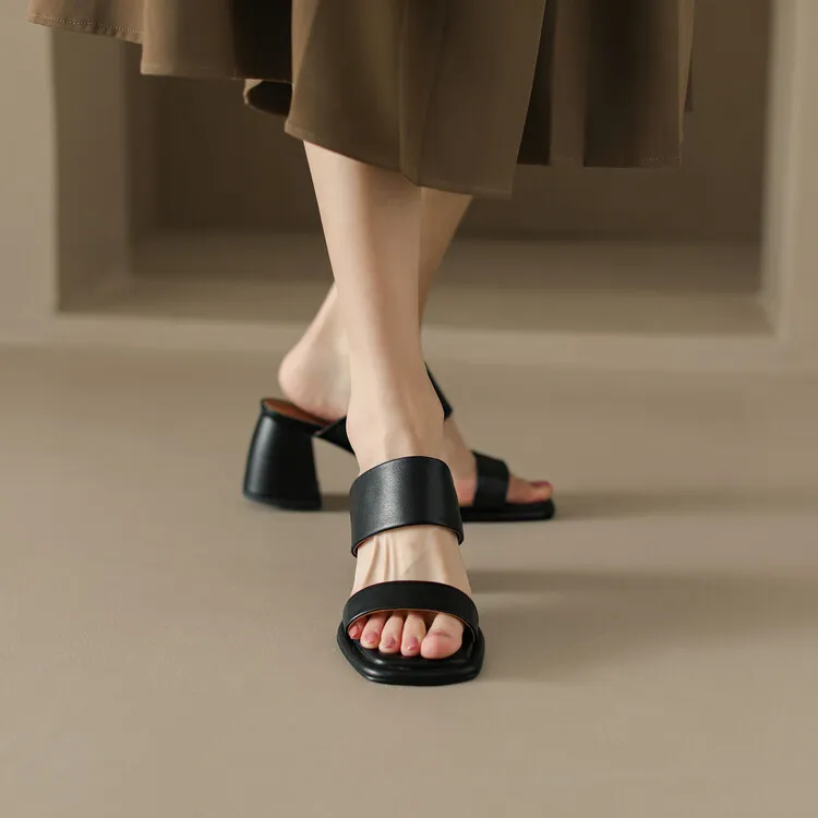 Chunky heel high heel 2023 summer retro chunky heel sandals women's fashion outerwear one-strap sandals open toe sandals 6-1n