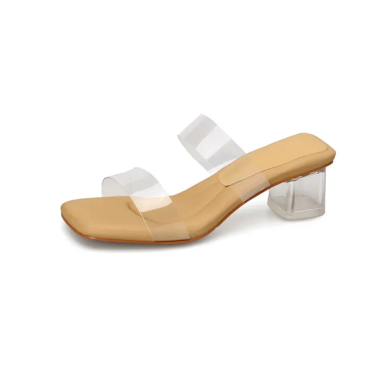 Extra soft, thick-soled, transparent mid-heel high-heeled sandals for women, perfect for summer wear, crystal heel chunky heel slippers, 6-2g