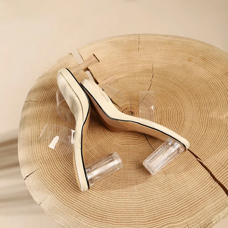 Extra soft, thick-soled, transparent mid-heel high-heeled sandals for women, perfect for summer wear, crystal heel chunky heel slippers, 6-2g