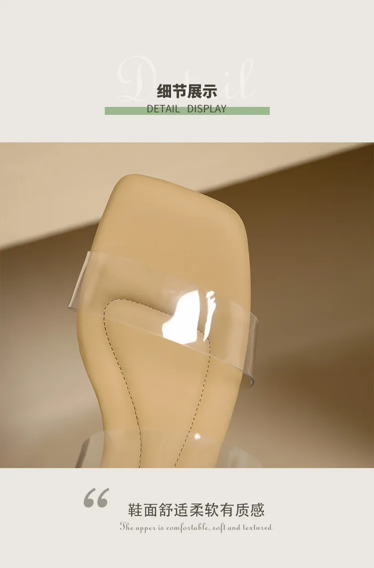 Extra soft, thick-soled, transparent mid-heel high-heeled sandals for women, perfect for summer wear, crystal heel chunky heel slippers, 6-2g