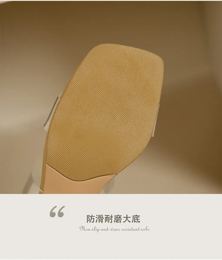 Extra soft, thick-soled, transparent mid-heel high-heeled sandals for women, perfect for summer wear, crystal heel chunky heel slippers, 6-2g