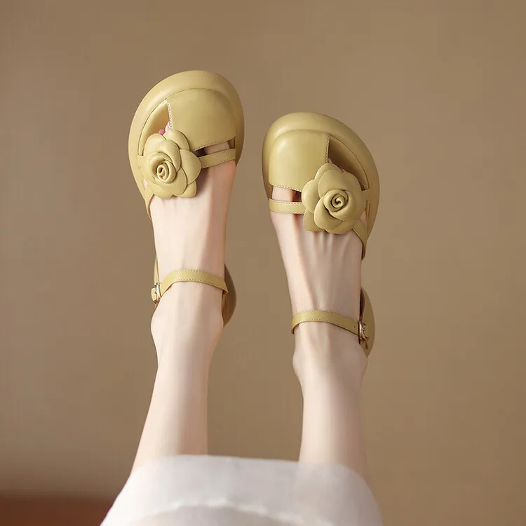 2023 Summer Fashionable Comfortable Thick-Soled Chunky Heel Women's Shoes 6-2b (Round Toe Floral Design)