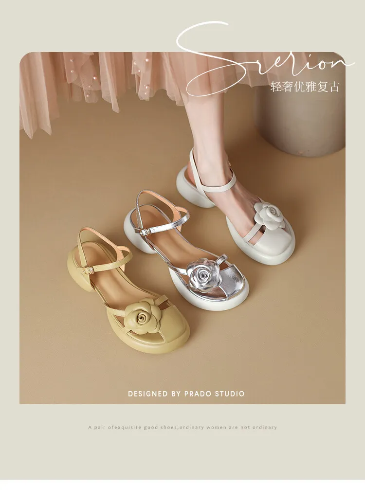 2023 Summer Fashionable Comfortable Thick-Soled Chunky Heel Women's Shoes 6-2b (Round Toe Floral Design)
