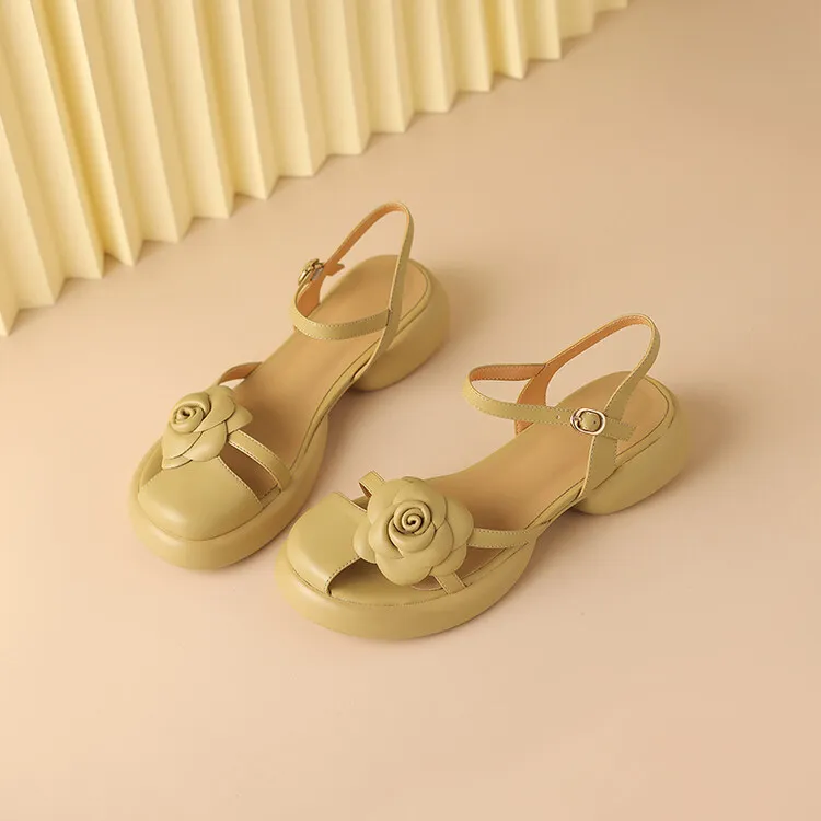 2023 Summer Fashionable Comfortable Thick-Soled Chunky Heel Women's Shoes 6-2b (Round Toe Floral Design)