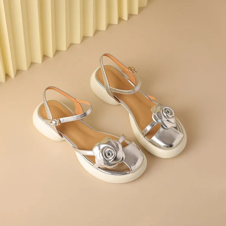 2023 Summer Fashionable Comfortable Thick-Soled Chunky Heel Women's Shoes 6-2b (Round Toe Floral Design)