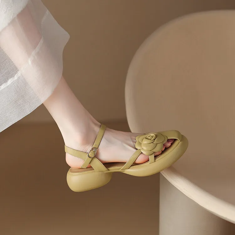 2023 Summer Fashionable Comfortable Thick-Soled Chunky Heel Women's Shoes 6-2b (Round Toe Floral Design)