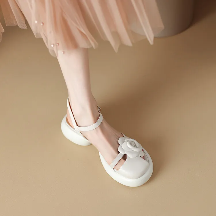2023 Summer Fashionable Comfortable Thick-Soled Chunky Heel Women's Shoes 6-2b (Round Toe Floral Design)