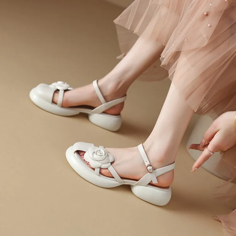 2023 Summer Fashionable Comfortable Thick-Soled Chunky Heel Women's Shoes 6-2b (Round Toe Floral Design)