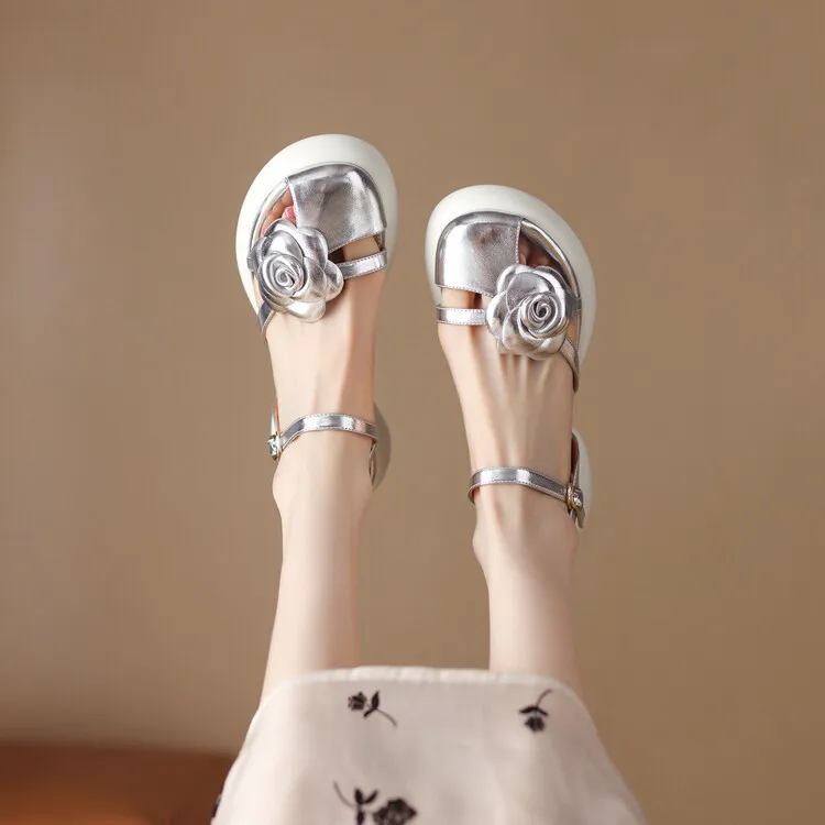 2023 Summer Fashionable Comfortable Thick-Soled Chunky Heel Women's Shoes 6-2b (Round Toe Floral Design)