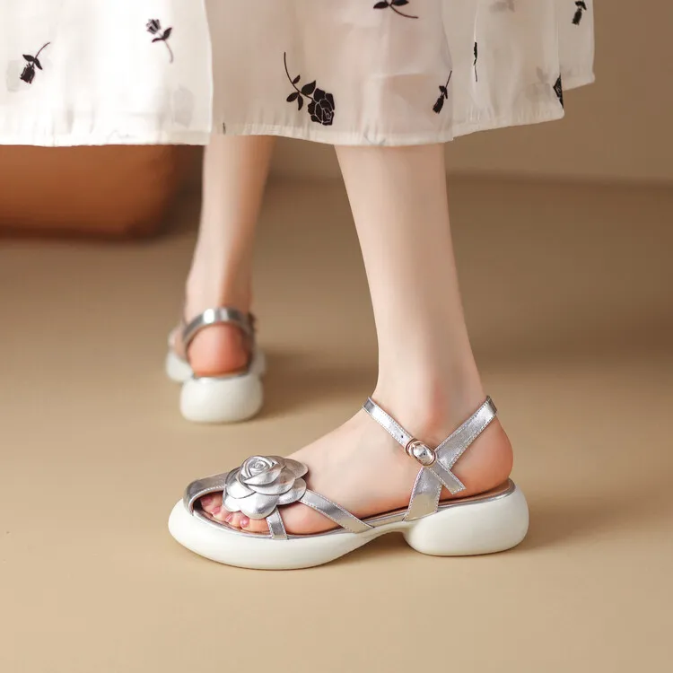2023 Summer Fashionable Comfortable Thick-Soled Chunky Heel Women's Shoes 6-2b (Round Toe Floral Design)
