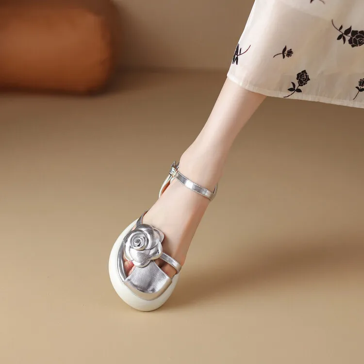 2023 Summer Fashionable Comfortable Thick-Soled Chunky Heel Women's Shoes 6-2b (Round Toe Floral Design)