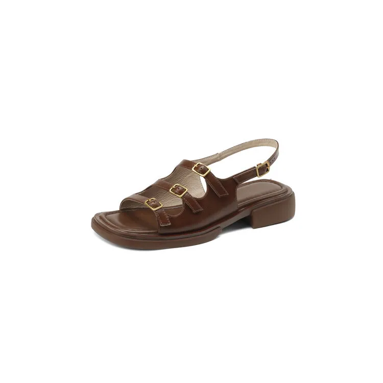 Off-white and brown soft-soled sandals for women, flat, summer style, French Roman style, plus size women's shoes, 6-24L