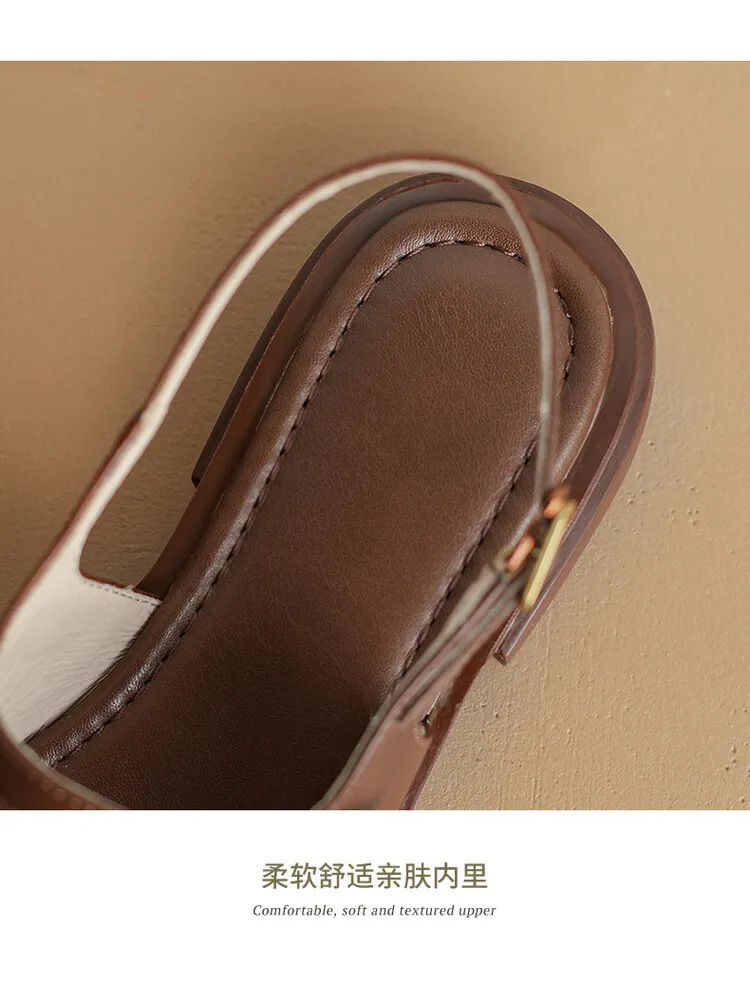 Off-white and brown soft-soled sandals for women, flat, summer style, French Roman style, plus size women's shoes, 6-24L