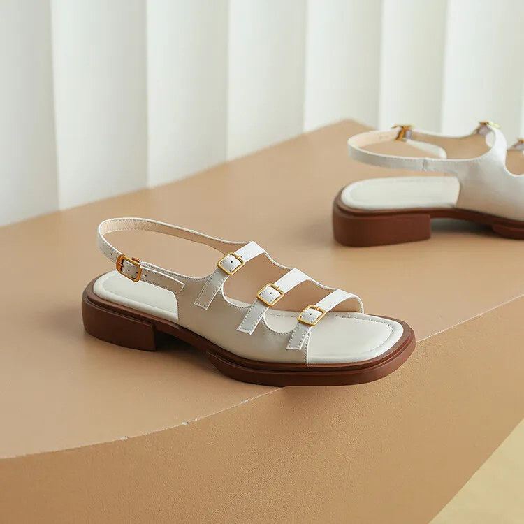 Off-white and brown soft-soled sandals for women, flat, summer style, French Roman style, plus size women's shoes, 6-24L