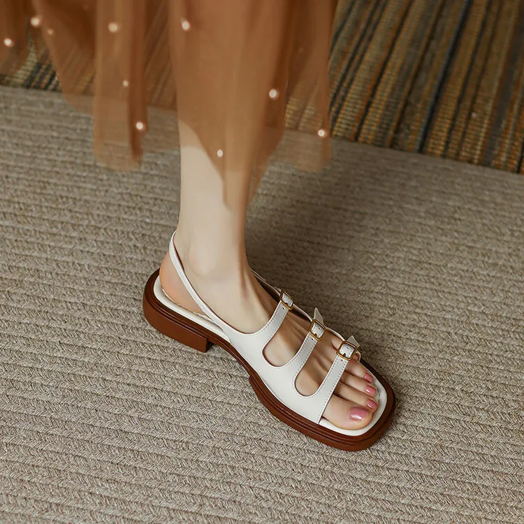 Off-white and brown soft-soled sandals for women, flat, summer style, French Roman style, plus size women's shoes, 6-24L