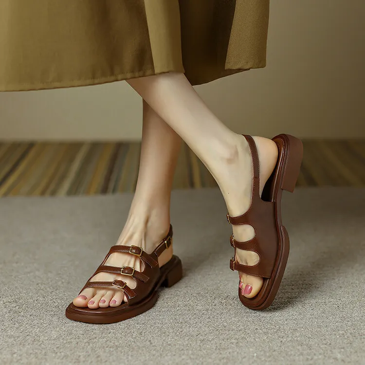 Off-white and brown soft-soled sandals for women, flat, summer style, French Roman style, plus size women's shoes, 6-24L
