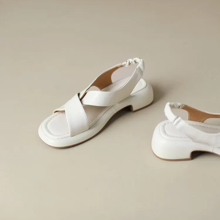 Women's cross-strap platform sandals, cowhide, soft-soled, flat Roman sandals, fashionable summer style, 6-28w