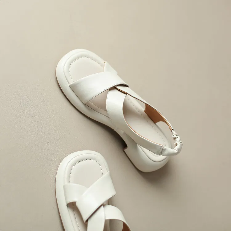 Women's cross-strap platform sandals, cowhide, soft-soled, flat Roman sandals, fashionable summer style, 6-28w