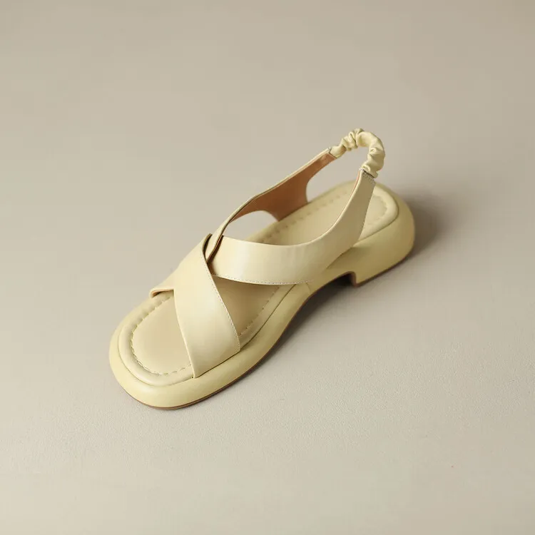 Women's cross-strap platform sandals, cowhide, soft-soled, flat Roman sandals, fashionable summer style, 6-28w
