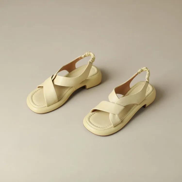 Women's cross-strap platform sandals, cowhide, soft-soled, flat Roman sandals, fashionable summer style, 6-28w