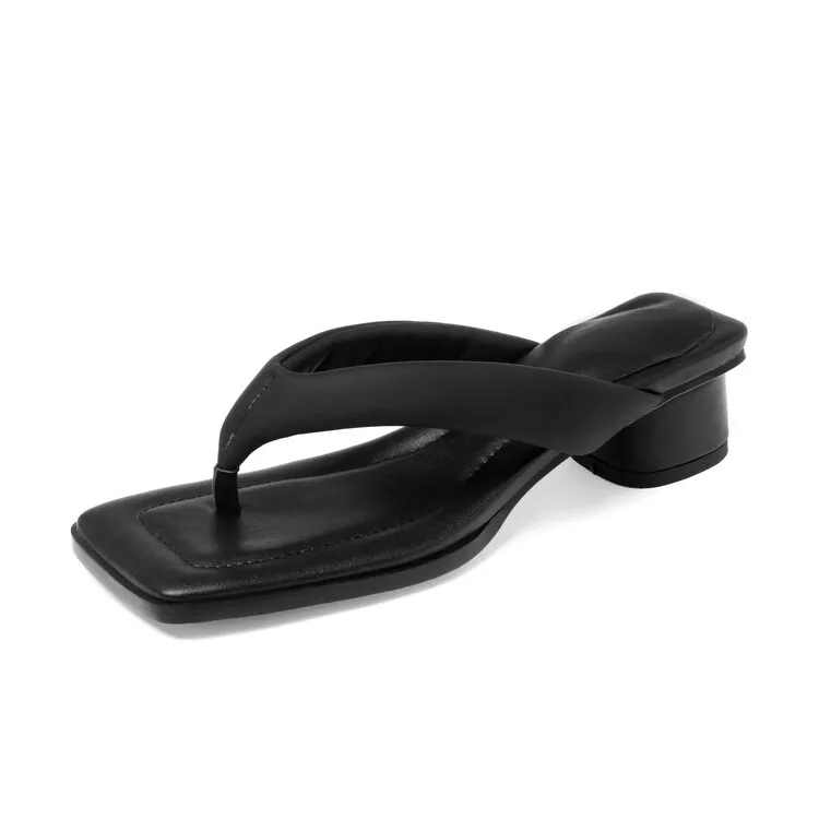 Summer soft square-toe flip-flops, mid-heel slippers, women's casual high-heeled shoes, 7-12g