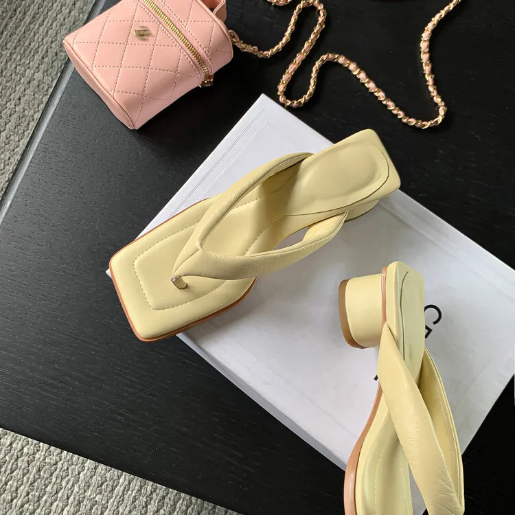 Summer soft square-toe flip-flops, mid-heel slippers, women's casual high-heeled shoes, 7-12g